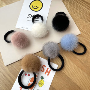 Mink Fur Ball Womens Korean-Style Cute Minimalist Stuffed Hair Rope Headdress Online Influencer Refined Hair Band Rubber Band Hair Accessories