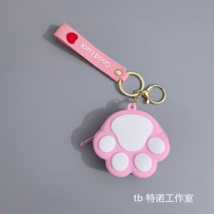Pink Cat Paw Silicone Coin Purse Earphone Bag Soft Shell Minimalist Cartoon Keychain Storage Gift Backpack Hanging Ornament