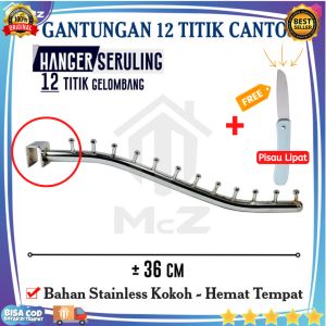GANTUNGAN 12 TITIK GELOMBANG CANTOL BONUS PISAU LIPAT - Rak Besi Kotak GELOMBANG 36cm Stainless - Gantungan Baju Rak Besi - Gantungan Baju Besi Stainless - Gantungan Baju Tempel - Gantungan Baju Stainless - Gantungan Baju Hanger Suling Cantol - Bisa COD
