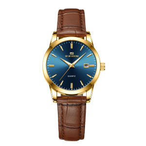 Leather Ladies Watch With 29mm Quartz Movement Brown Strap Gold Case Jewelry Clock Suitable Banquet Dressing & Daily Decoration