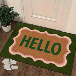 VIKAMA Hello Green Khung Gợn Sóng Viền Hồng Thảm Cửa Nhung Pha Lê Chống Trượt Phong Cách Hiện Đại Cho Lối Vào Phòng Ngủ Phòng Khách Nhà