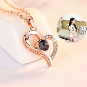 Love Memory Photo Necklace Engraved Pure Silver I Love You Projection Pendant Commemorative Gift Womens Fashion Jewelry