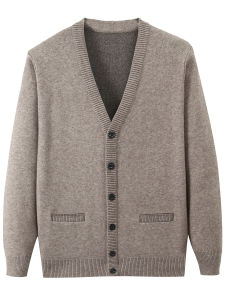 Thickened Woolen Knitted Cardigan Mens Sweater Spring Autumn Winter Business Casual Style V-Neck Warmth And Anti-Static for Middle-Aged And Elderly