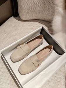 รองเท้า Loafers สไตล์ฝรั่งเศส ทรงสี่เหลี่ยม รองเท้าสวมสบาย ส้นแบน พื้นยาง รองเท้าทำงาน รองเท้าแฟชั่นสำหรับผู้หญิง