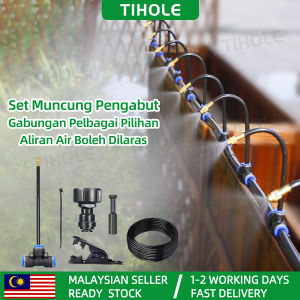 TIHOLE 5M/10M/15M/20M DIY Micro Drip Irrigation Kit Adjustable Brass Sprinkler Misting Nozzle with PE Tube for Garden Plant Watering Automatic System