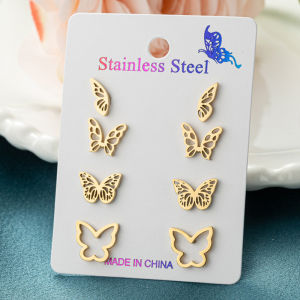 4Pairs/Lot Korean Butterfly Earings Black for Women Animal Stainless Steel Mini Stud Earrings Girls Engagement Jewelry Oorbellen