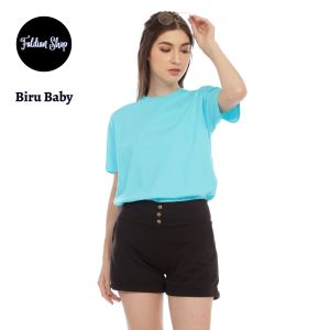 Kaos Polos Wanita Oneck Lengan Pendek Bahan Katun Combed 30s Warna Biru Baby