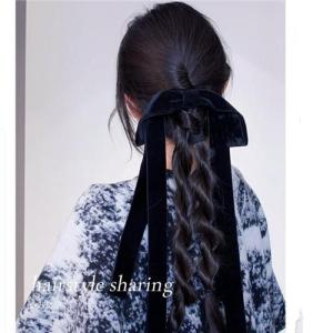 Black Double-Sided Velvet Hair Tie with Butterfly Knot Super Long Hair Accessory for Hanfu Styling Fashionable Hair Clip