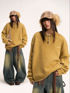 JNXS | Henry Collar Loose Knitted Sweater Autumn