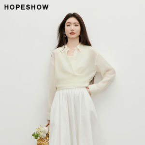 HOPESHOW | Age Reducing Summer New Womens Stripe Embroidery Wrap Belted Collar Shirt