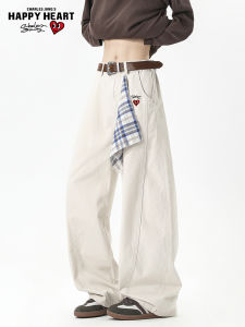 CHARLES JANGS HAPPY HEART | Retro Checkered Deconstructed Summer Slim Straight Pants