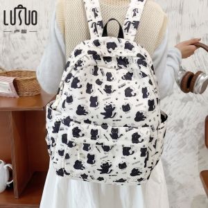 Original Cat Cartoon Print School Bag for Middle School Girls Unique Design Double Shoulder Backpack Cute Stylish Commuter Bag