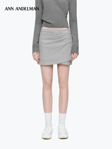 ANN ANDELMAN | Fitted and Slimming Knit Wrinkle Half Skirt Gray