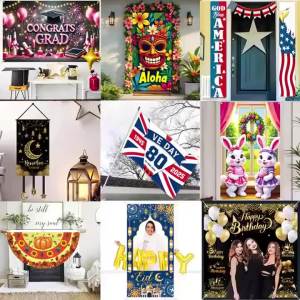 VIKAMA Halloween Banner Happy Halloween Tapestry Castle Pumpkin Skeleton Ghost Print Home Party Wall Decor Flag
