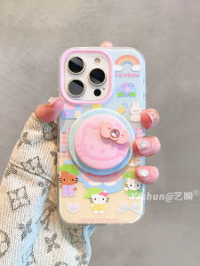 Cute Kitty Cat Pink Raincoat Magnetic Suction Holder Phone Case Apple Compatible New Model iPhone 15 pro Dual Layer 13 GirlsHeart Design