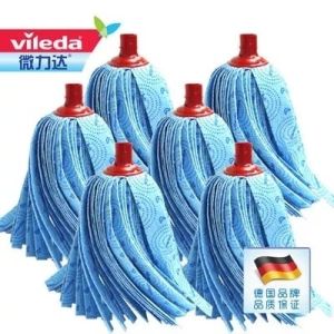 หัวกวาดพื้นแบบเปลี่ยนใหม่ Vileda สำหรับใช้ในบ้าน ด้ายไม่ทอ สีน้ำเงิน ยาวขึ้น กว้างขึ้น หัวกวาดพื้นสำหรับใช้ในบ้าน