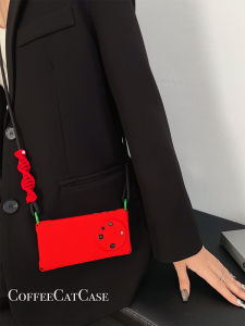 Crossbody Can Back Festive Chinese Red for Apple 16pro Phone Case Adjustable Lanyard Huawei Mate60 Pure Color Minimalist Xiaomi 14 Soft Case Vivox100 Handle Chain Glory 200 Crossbody