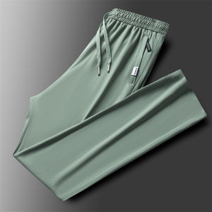 ผ้าไหมน้ําแข็งกางเกงผู้ชายฤดูร้อนใหม่สีดําสีเทาบางสบายๆกางเกงกลางแจ้งยืดหยุ่นBreathableขาตรงSweatpants