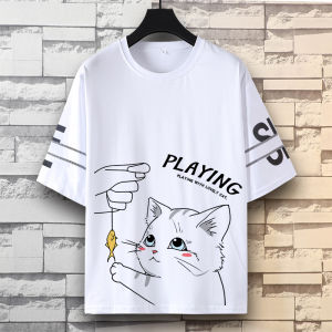 Fun Cartoon Short Sleeve T-Shirt Loose Casual Summer Trend for Teenage Boys Cotton Sweatshirt round Neck Print No Ironing Required