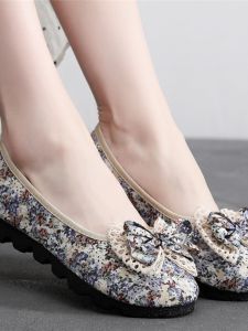 ใหม่ 2022 ผู้หญิง แบน นุ่ม ด้านล่าง Pu Sole เก่ารองเท้าผ้าปักกิ่งดอกไม้ งานปัก รองเท้าแบบสวมสบายรอบนิ้วเท้าสวมใส่ทุกวัน