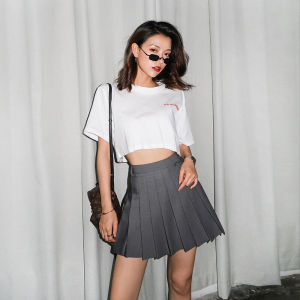 Street Style High Waist Short A-Line Pleated Skirt Womens Summer Anti-Light JK Suit Black Grey Half-length Skirts
