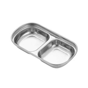 Stainless Steel Divided Dip Bowls Sauce Plate Seasoning Dipping Condiment Tray for BBQ Vinegar Spice Ketchup Salt Sugar Flavor