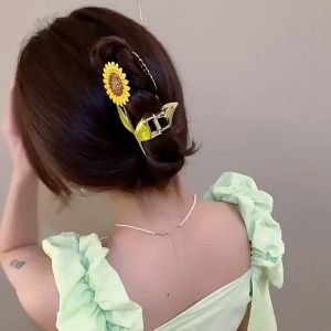 Womens Large Sunflower Flower Hair Clip Retro Sunflower Hair Claws Ponytail Shark Clip Girl Gifts