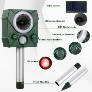 Variable Frequency Ultrasonic Repellent with LED Flash Alarm PIR Motion Sensor Speed Adjustable for Repelling Rodents Dogs Foxes