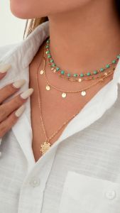 Ingemark | 4Pcs/Set Boho Stone Flower Plate Pendant Choker Necklace for Women Vintage Gold Color Adjustable Chain Aesthetic Jewelry Gift