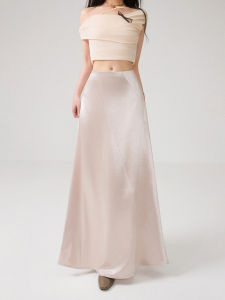 KEIKO | Summer Gentle Style Apricot Color Light Sheen Chiffon Sleeveless Babydoll Top Half Skirt Set