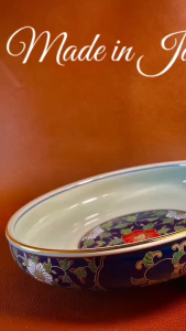 [Hàng Hiếm Japan New] 01 Chiếc Ang Trà/ Dĩa Ngũ Sắc Xanh Coban Vẽ Tay Viền Vàng 22.5cm