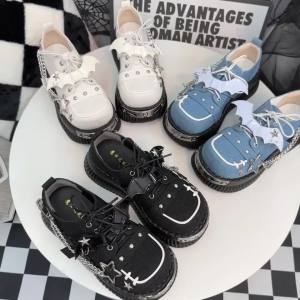 แม่มดแห่งดวงดาว   รองเท้าแพลตฟอร์มสไตล์พังก์ดั้งเดิมวัฒนธรรมย่อย y2k โกธิคสาวฮอต Lolita รองเท้าผ้าใบส้นตึก