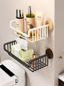 Bathroom Wall-Mounted Walnut Wood Tissue Holder Rack No Drilling Required Toilet Paper Basket Roll Paper Towel Rack Drain Net Basket