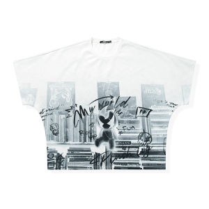 Genanx Lightning Tide Brand New Graffiti Print Batwing Sleeve Oversize Loose Short Sleeve Mens T-shirt Couple Matching Summer Casual Tee