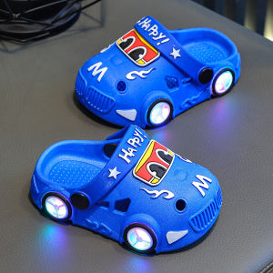 Sonkpuel | Children Slippers Summer New Boys Car Shaped Wheels Will Light Up Anti Slip Soft Bottom Baby Girls Beach Slippers
