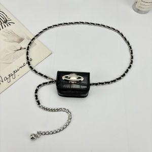 Saturn Mini Crossbody Chain Wallet Earphone Bag Fashionable Waist Chain Bag Casual Simple Style PU Leather Youth Handbag