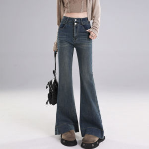 American Style Retro Fleece Lined Loose Fit Womens Jeans High Waist Straight Leg Wide Leg Horse Hoof Pants Spring Autumn