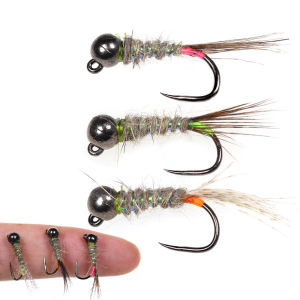 6PCS UV Tungsten Bead Head Pheasant Tail Barbless Jig Nymph Fly Fast Sinking European Wet Nymph Fly Trout Fishing Lure Baits
