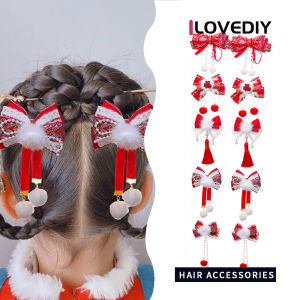 ILOVEDIY ปิ่นปักผมมีพู่สำหรับเด็กปิ่นปักผมสีแดงขนาดใหญ่สไตล์จีนผ้าโพกหัวเด็กผู้หญิงกิ๊บตกแต่งผมเจ้าหญิง