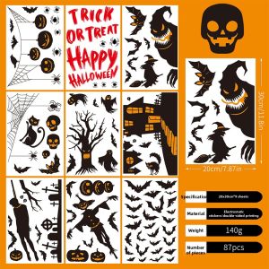 Halloween Pumpkin Ghost Bat Static Cling Decorative Stickers