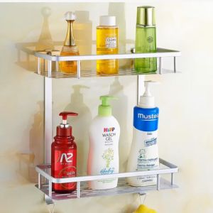 Giá Để Đồ Đa Năng 2 Tầng Cho Phòng Tắm Hình Chữ Nhật Kèm 2 Móc Treo Tiện Lợi  Không Cần Khoan Tường