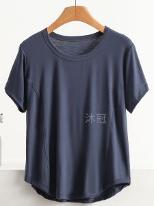 เสื้อทีเชิ้ตผ้าโมดาล์วสีดำเสื้อใส่ด้านในคอกลมผ้าไอซ์ซิลค์ไซส์ใหญ่ทรงหลวมแบบบางแขนสั้นสำหรับผู้หญิงเสื้อยืดสีขาวแขนสั้น