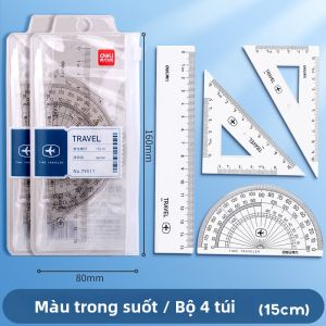 deli | Bộ Thước Dụng Cụ Học Sinh Bằng Mica trong Suốt cho Thi
