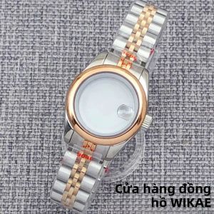 Vỏ Đồng Hồ Nữ 28mm Hai Tông Màu Bạc Vàng Hồng Viền Tròn Có Rãnh Đánh Bóng Kính Sapphire Chống Nước Máy NH05
