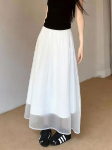 MANMI | Korean Style White Tulle Midi Skirt High Waist Slimming