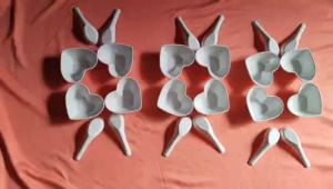 Chén (bát) trái tim đựng xôi chè đám tiệc nhựa Melamine cao cấp giả sứ Horeca màu trắng Chén 11.2 x 9.7 x 4.5 cm Muỗng : 13.5 x 4.5 cm