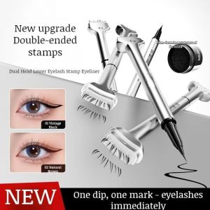 Double-ended Lower Eyelash Stamp with Ink Waterproof Eyeliner Pen Natural Long-lasting Eye Makeup Set Eyelash Seal Eyeliner Pen