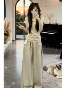 LIRUSHAN | Korean Style Casual T-shirt and Wide Leg Pants Set