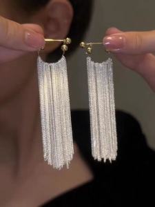 Elegant Long Tassel Earrings Womens Fashionable Sparkling Galaxy Waterfall Drop Earrings Fresh out 2023 Alloy Plated Silver