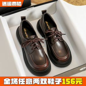 รองเท้าส้นหนาผูกเชือกสีน้ำตาลสำหรับผู้หญิง รองเท้าลำลองสไตล์อังกฤษ ทรงหัวมน ระบายอากาศได้ดี รองเท้าแฟชั่นสำหรับใส่ไปทำงาน